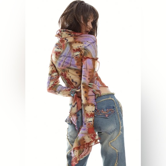 Jaded London Allele Lace Up Top Butterfly Mesh Corset Y2K Ruffle Frill Size 4 - Picture 16 of 17